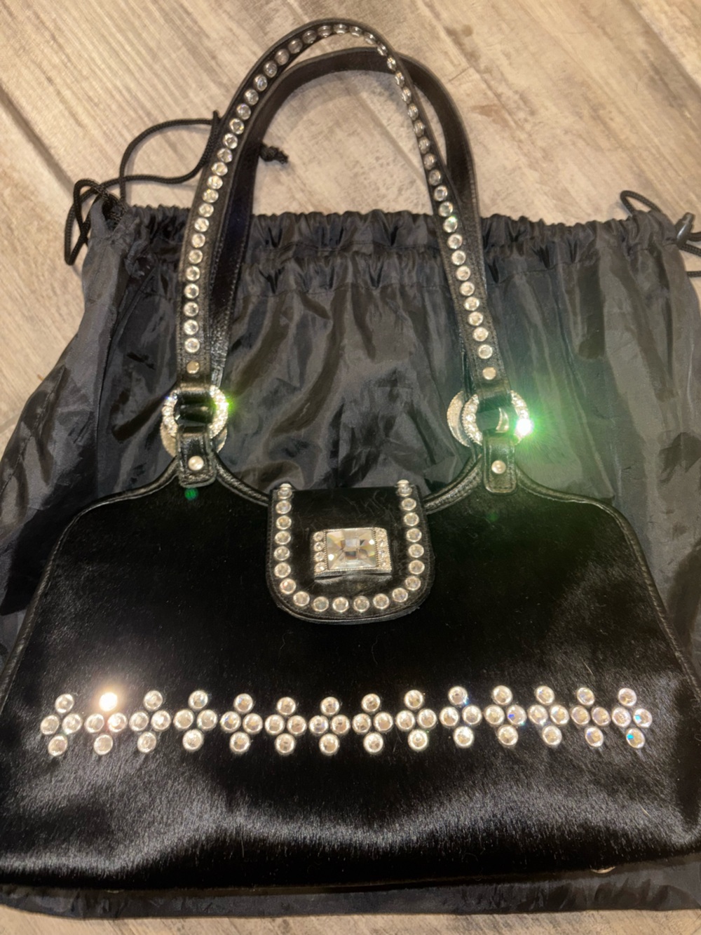 Raviani Black Rhinestone-Studded Shoulder Bag